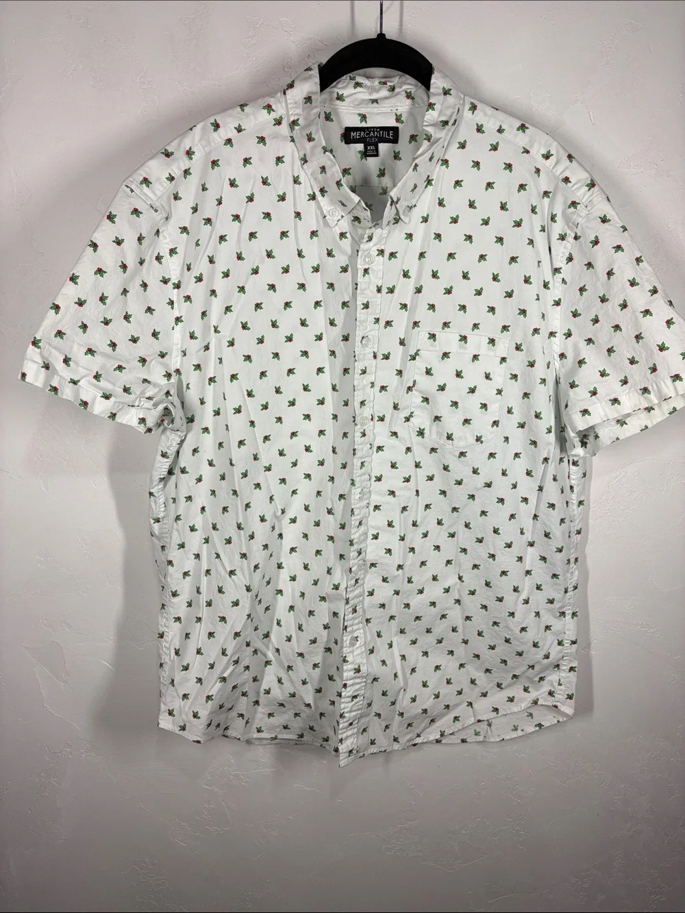 J.Crew White Holly Print Short-Sleeve Button-Up Shirt size XXL